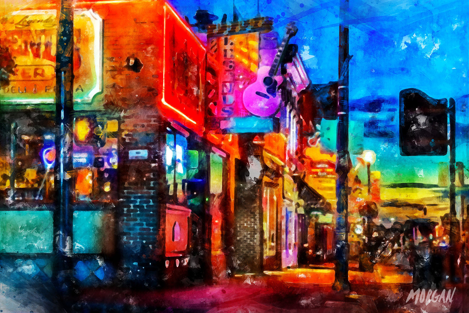 Legends Corner Nashville TN Watercolor Wall Art