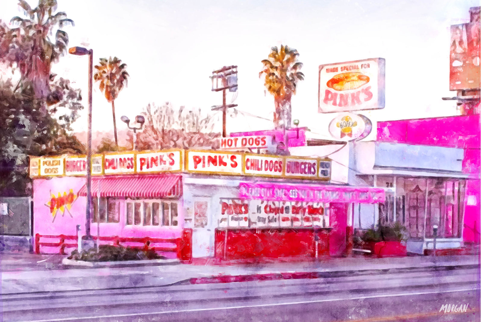 Pinks Hot Dogs Los Angeles Watercolor Wall Art