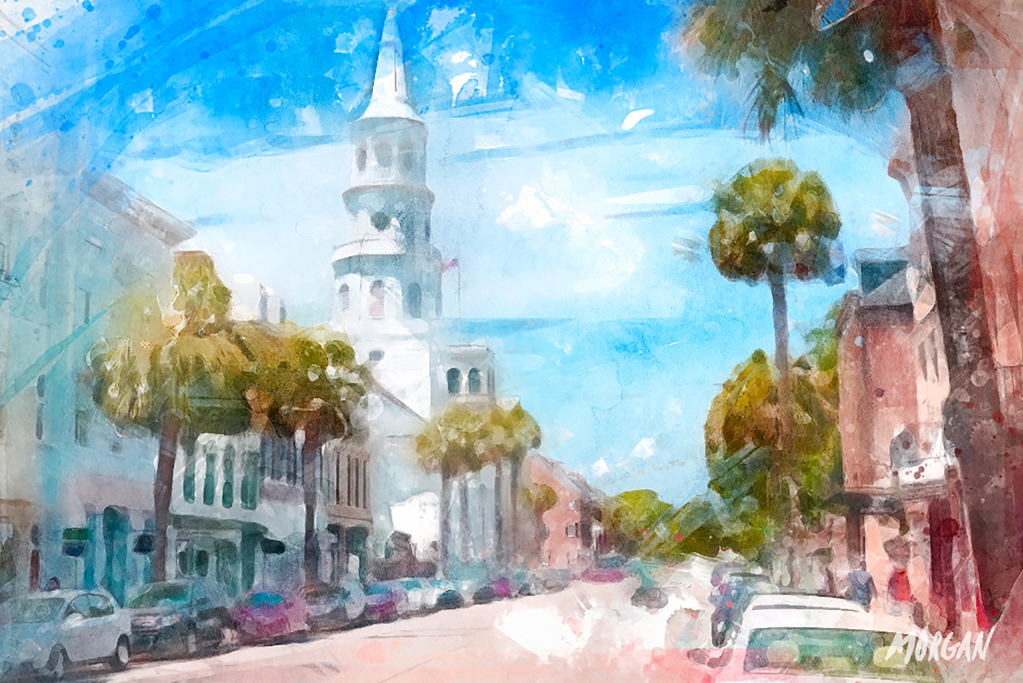 St Michaels Church - Charleston Watercolor Wall Art