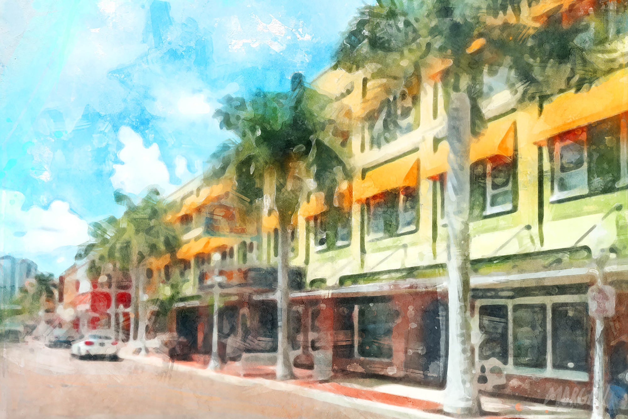 Fort Myer's Florida First Street Giclee Watercolor Painting