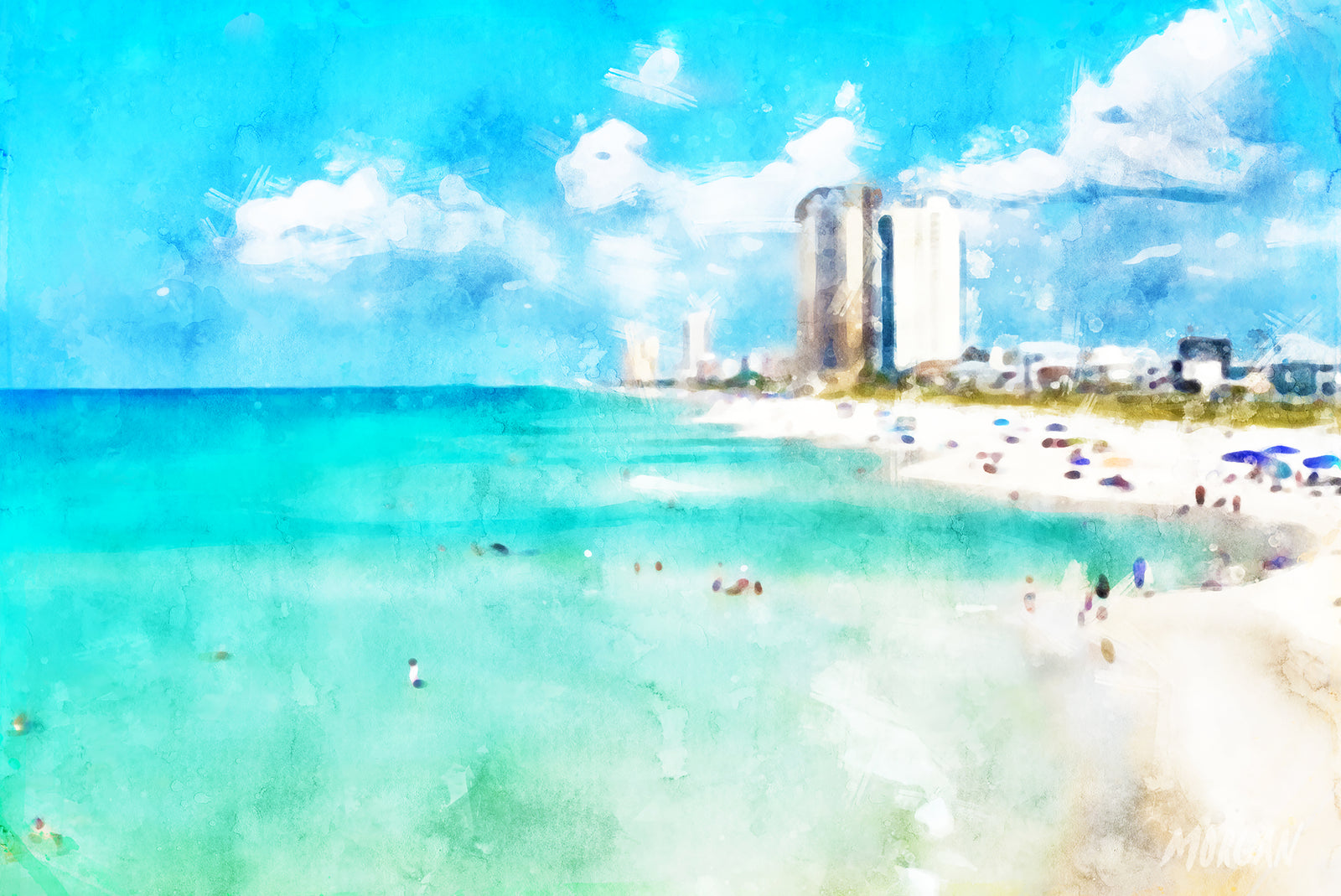 Panama City Beach Florida Watercolor Art Prints and canvases