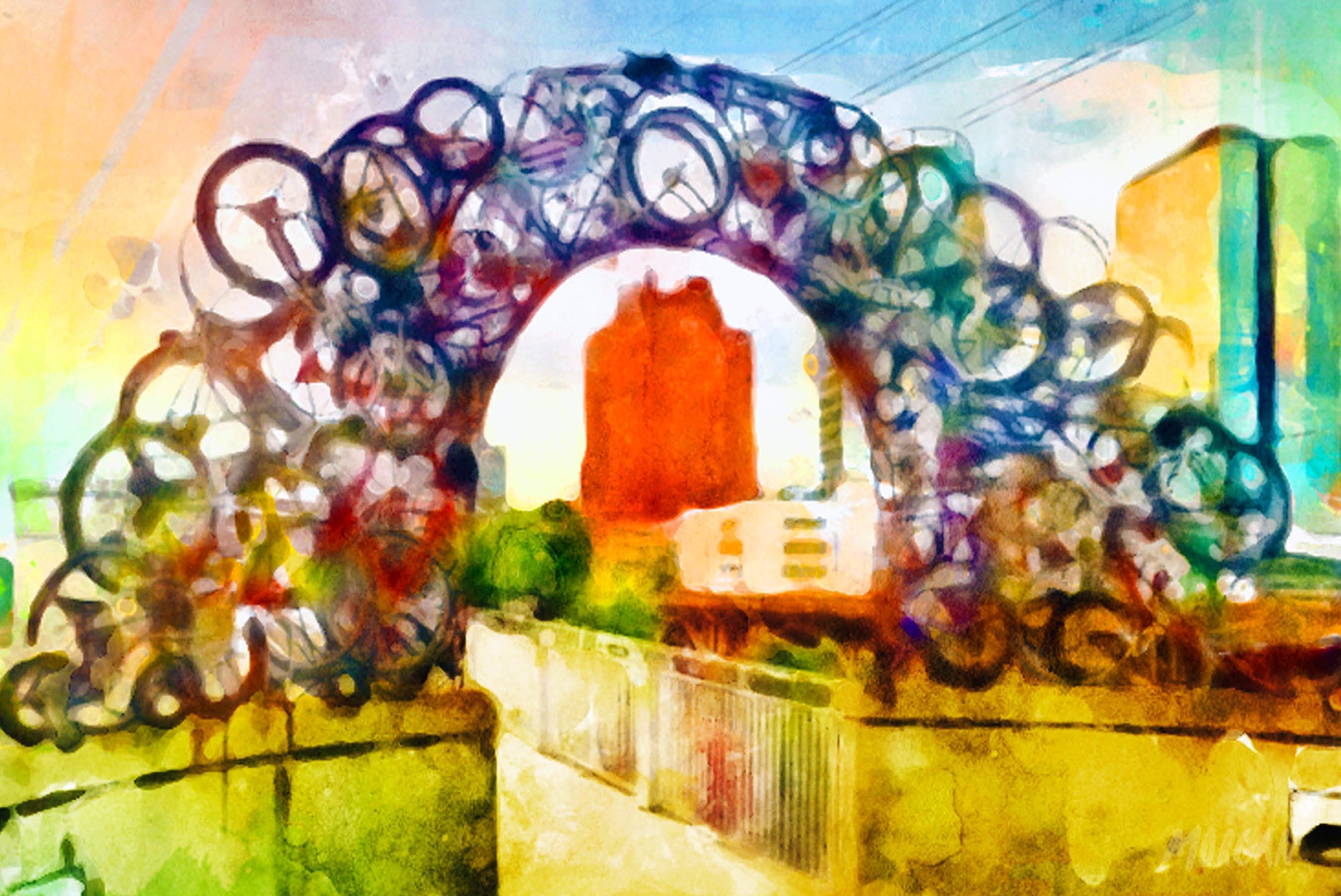 Bike Arch Knoxville TN Watercolor Painting