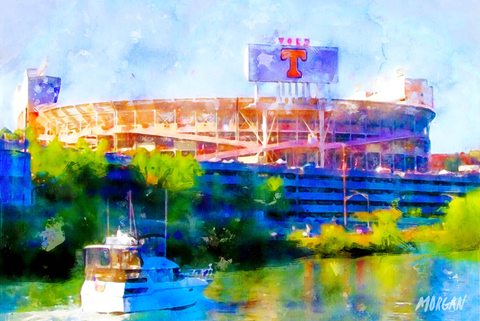 Neyland Stadium Knoxville TN Watercolor Painting