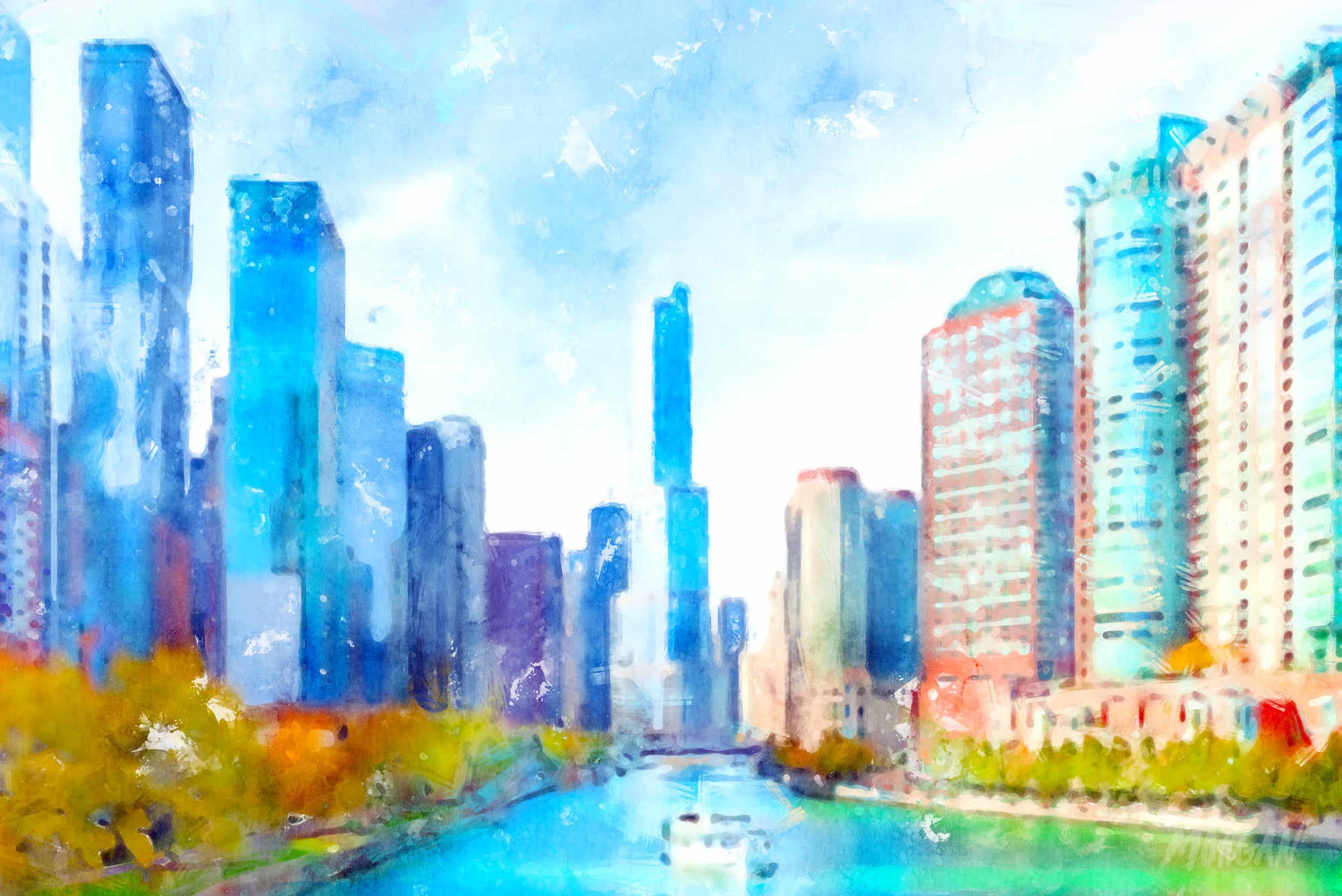Chicago River Watercolor Art Prints & Canvases