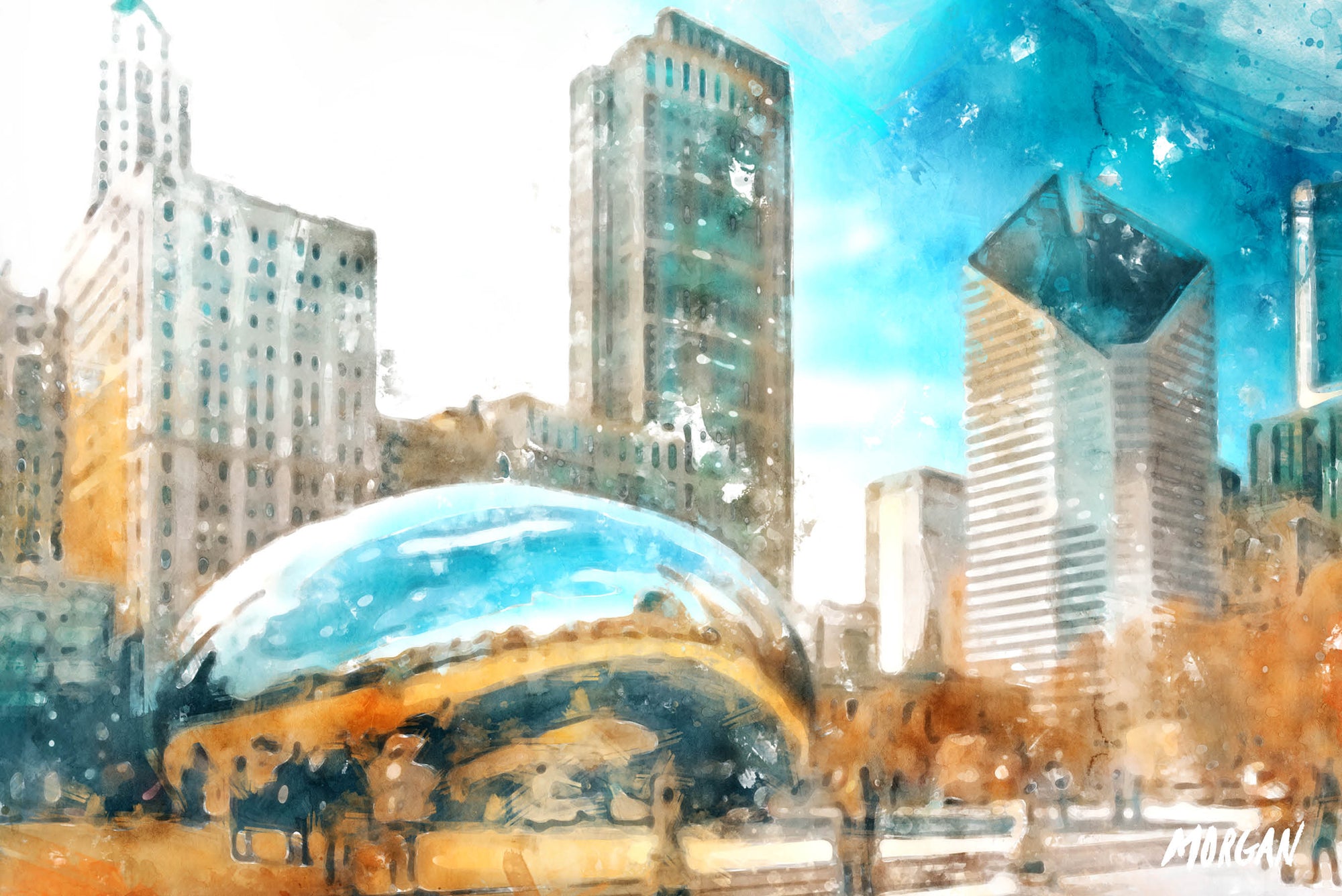 The Bean - Cloud Gate - Chicago's Iconic Landmark Watercolor Painting