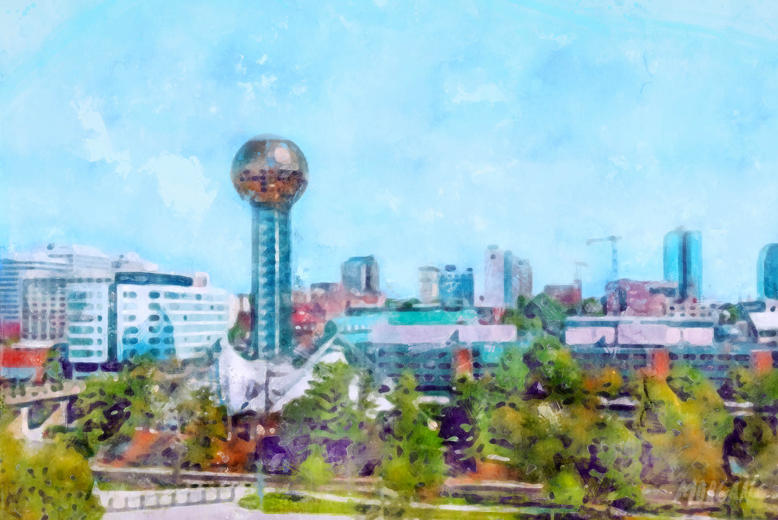 Knoxville Sunsphere Watercolor Painting