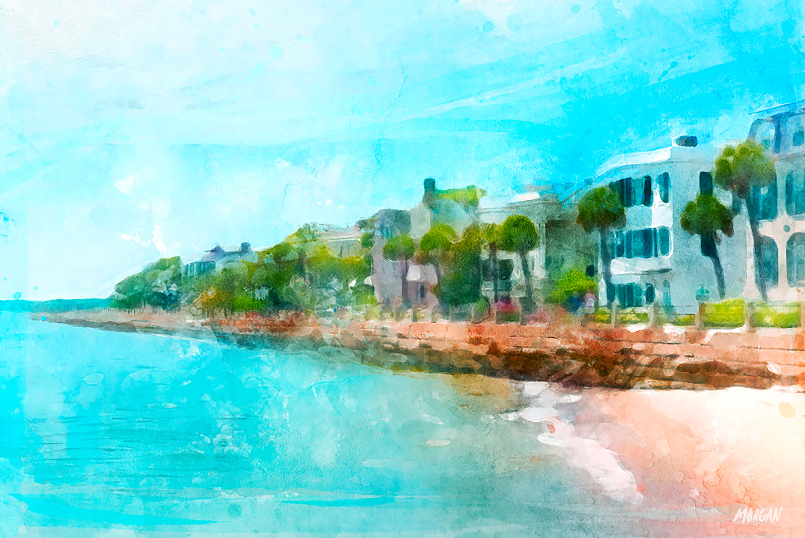 The Battery in Charleston South Carolina Watercolor Wall Art