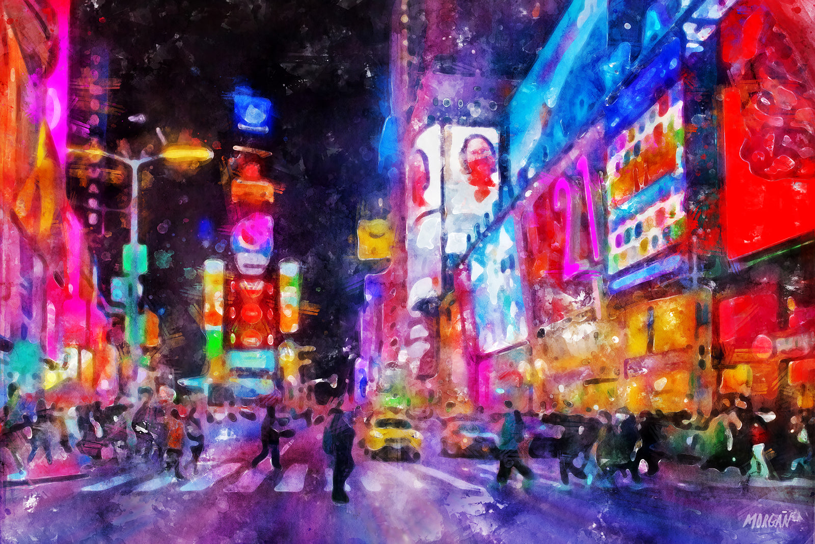 Times Square at night downtown New York Art