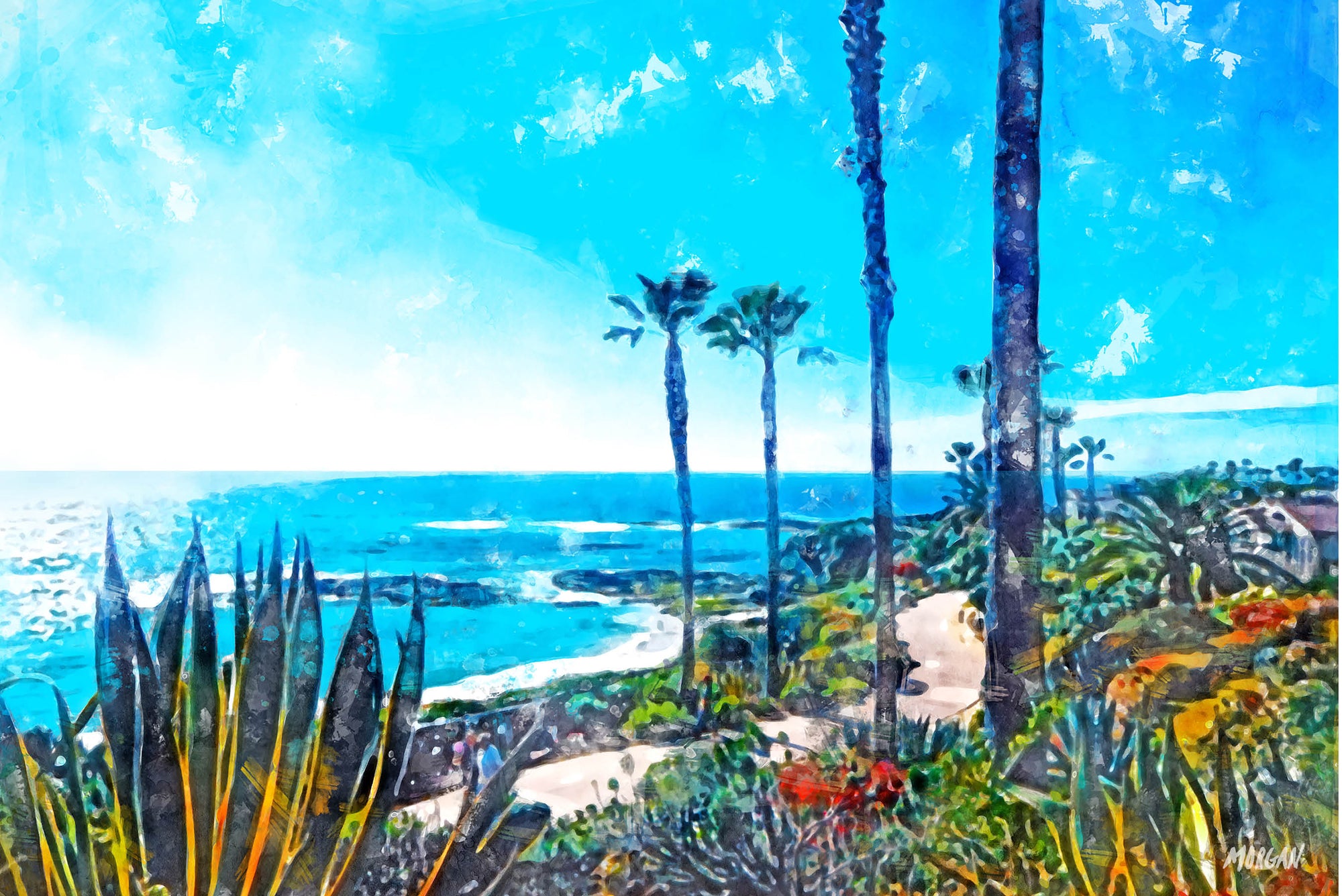 Watercolor Painting Malibu Blue LA
