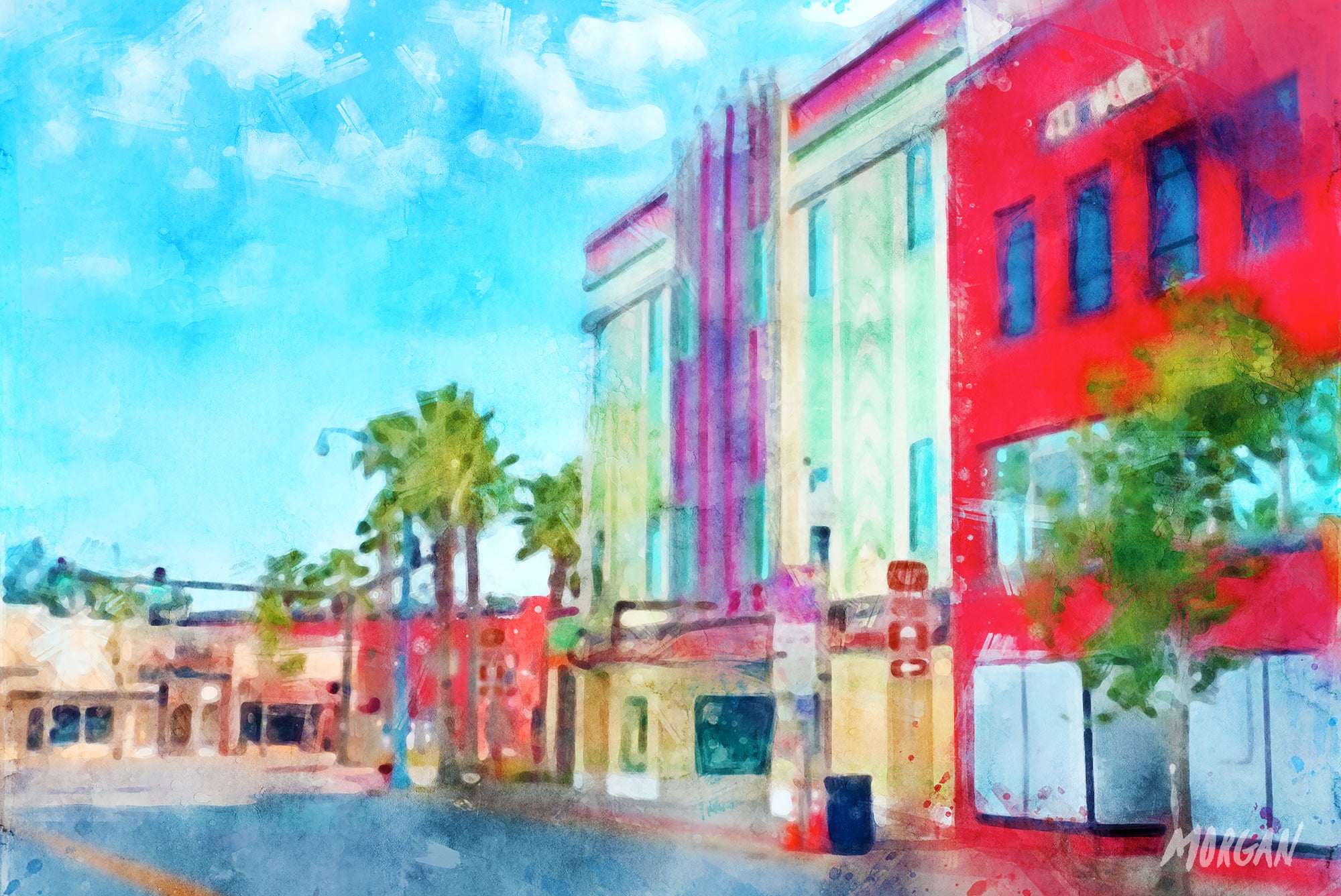 Downtown Panama City Florida Watercolor Painting