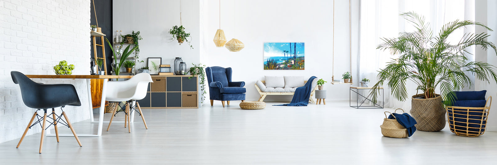 California art in modern living room.