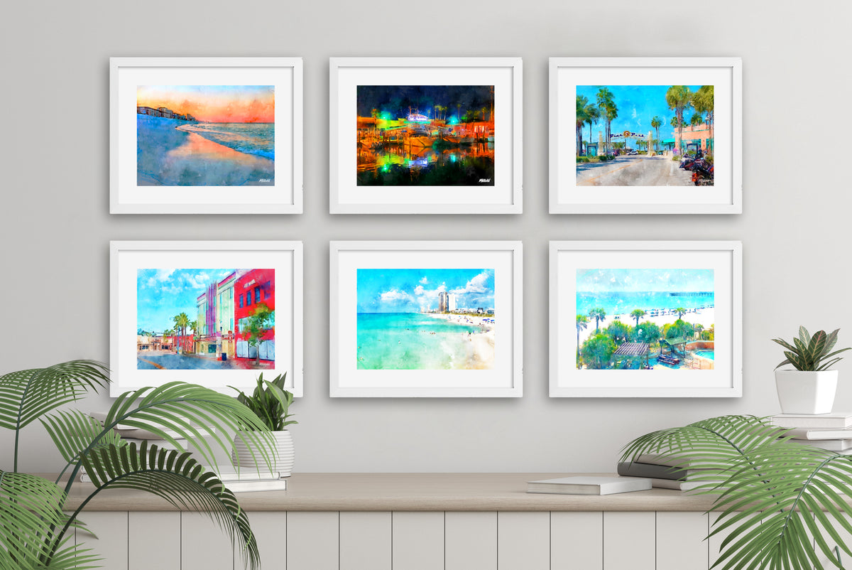 Panama City Beach Art Prints Set of 6 (Image Size 14&quot;x11&quot;)