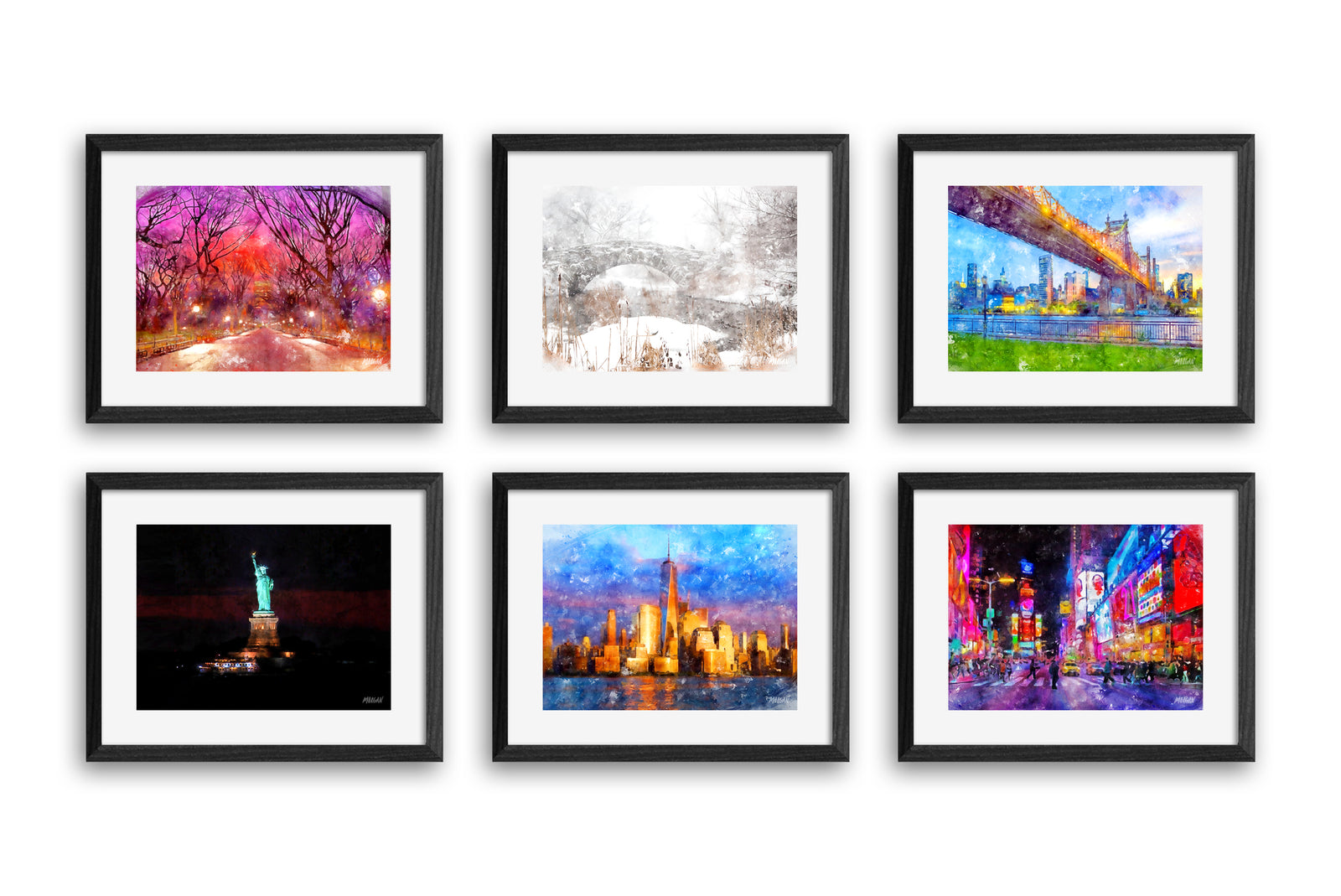 14"x11" NYC Framed Art Print Set - Black