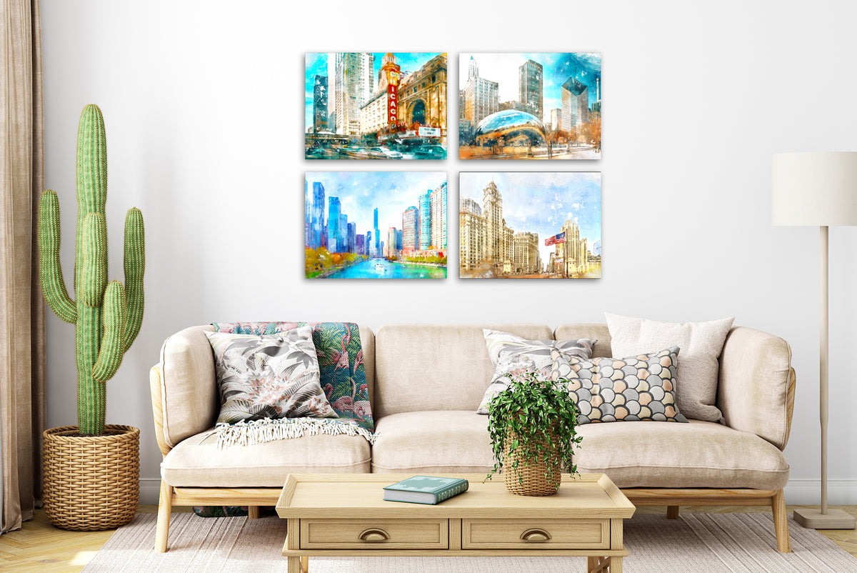 Chicago Canvases Set of 4 (Image Size 16&quot;x12&quot;)