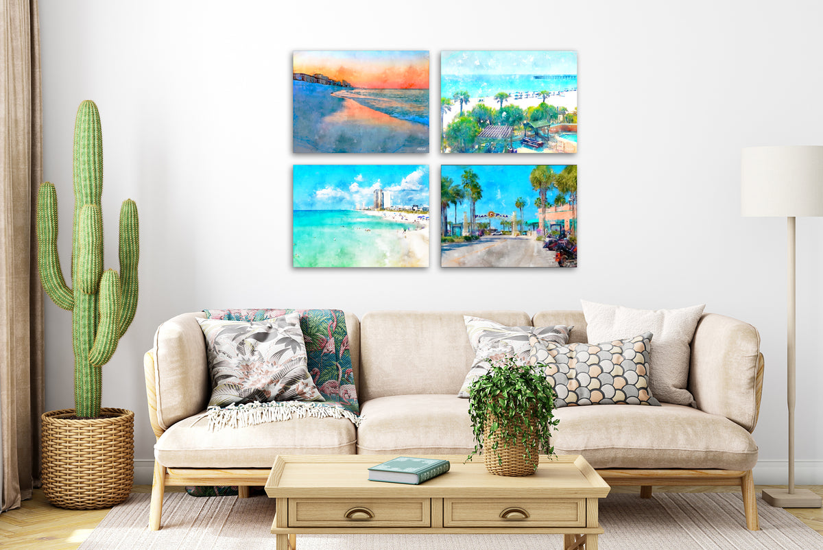 Panama City Beach Canvases Set of 4 (Image Size 16&quot;x12&quot;)