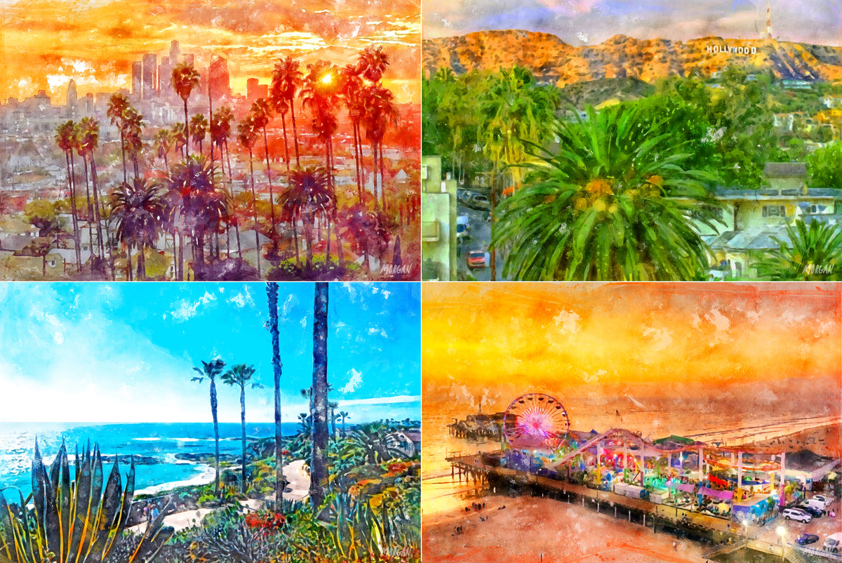 Los Angeles Art Prints Set of 4 (Image Size 5&quot;x7&quot;)