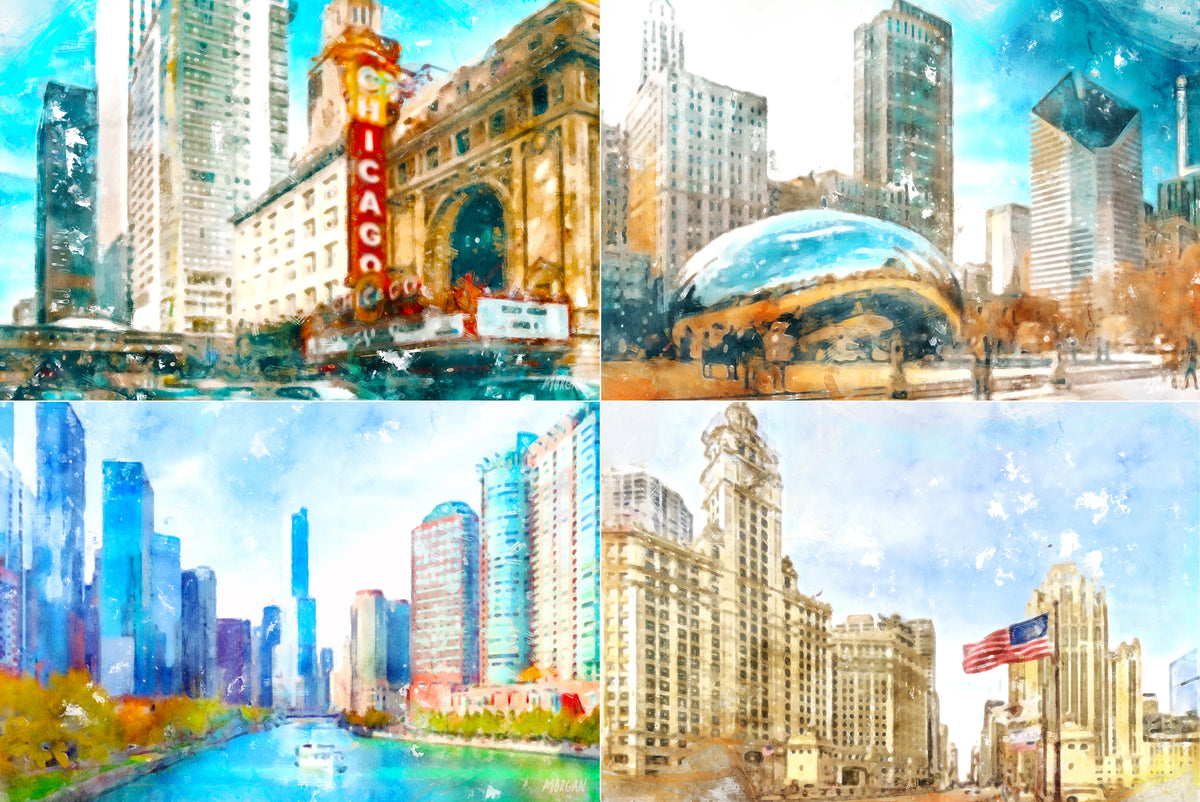 Chicago Art Prints Set of 4 (Image Size 5&quot;x7&quot;)