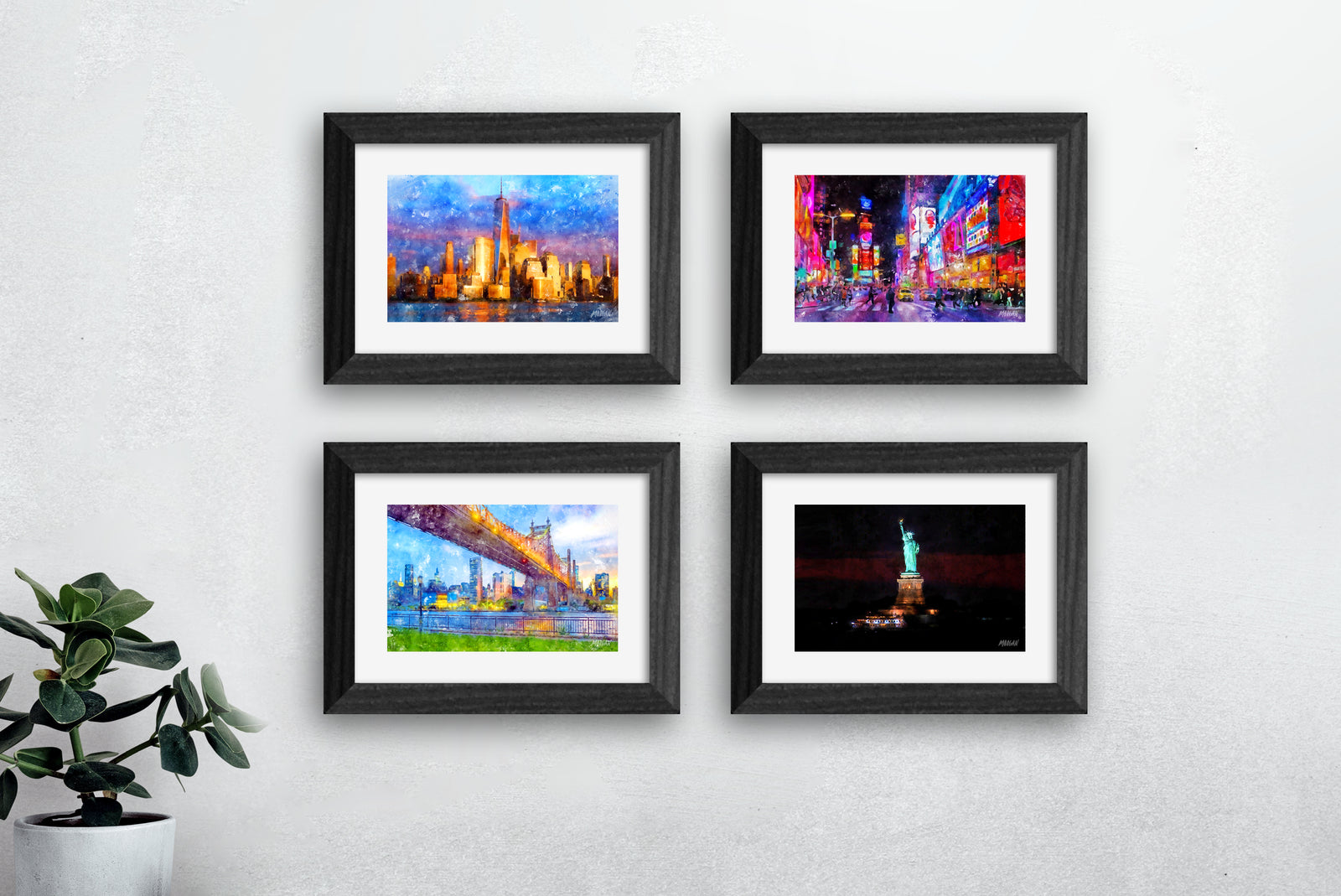 5"x7" NYC Set of 4 Art Prints - Black