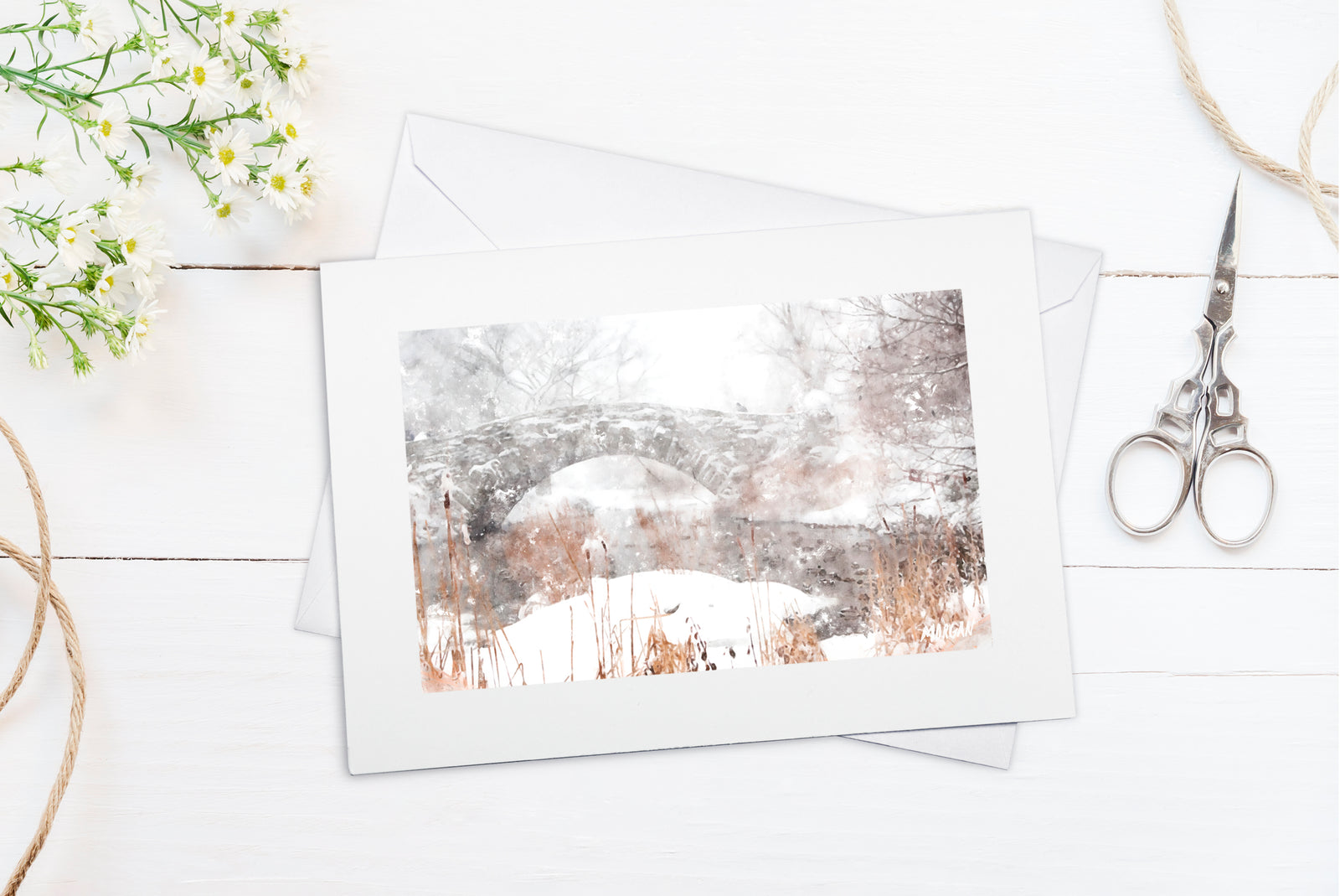 Snowy Gapstow Bridge NYC Art Card