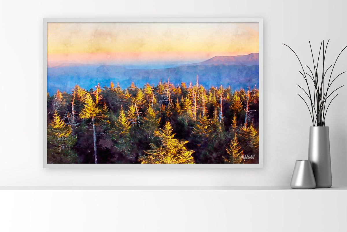 From Clingmans Dome – Smoky Mountains large canvas art print with white frame.