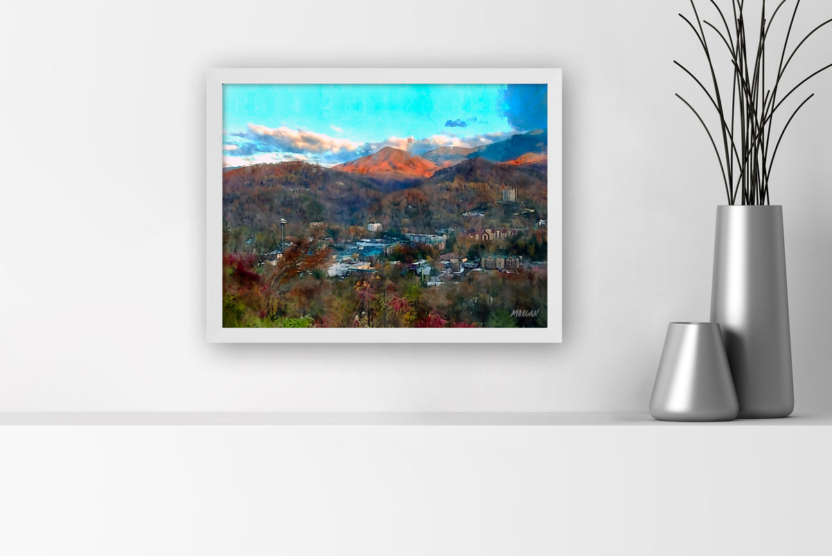 Last Rays – Smoky Mountains small canvas art print with white frame.