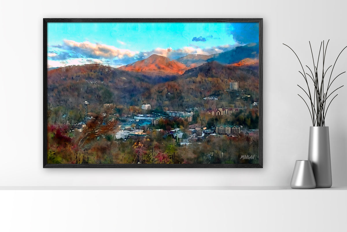 Last Rays – Smoky Mountains large canvas art print with black frame.