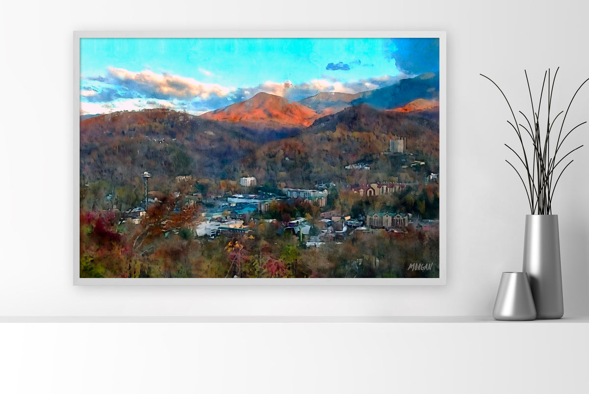 Last Rays – Smoky Mountains large canvas art print with white frame.