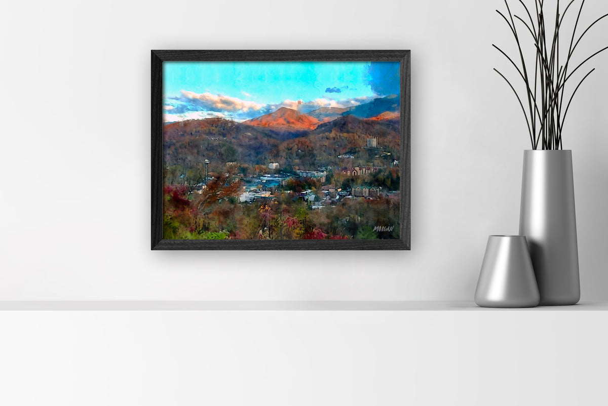 Last Rays – Smoky Mountains small canvas art print with black frame.
