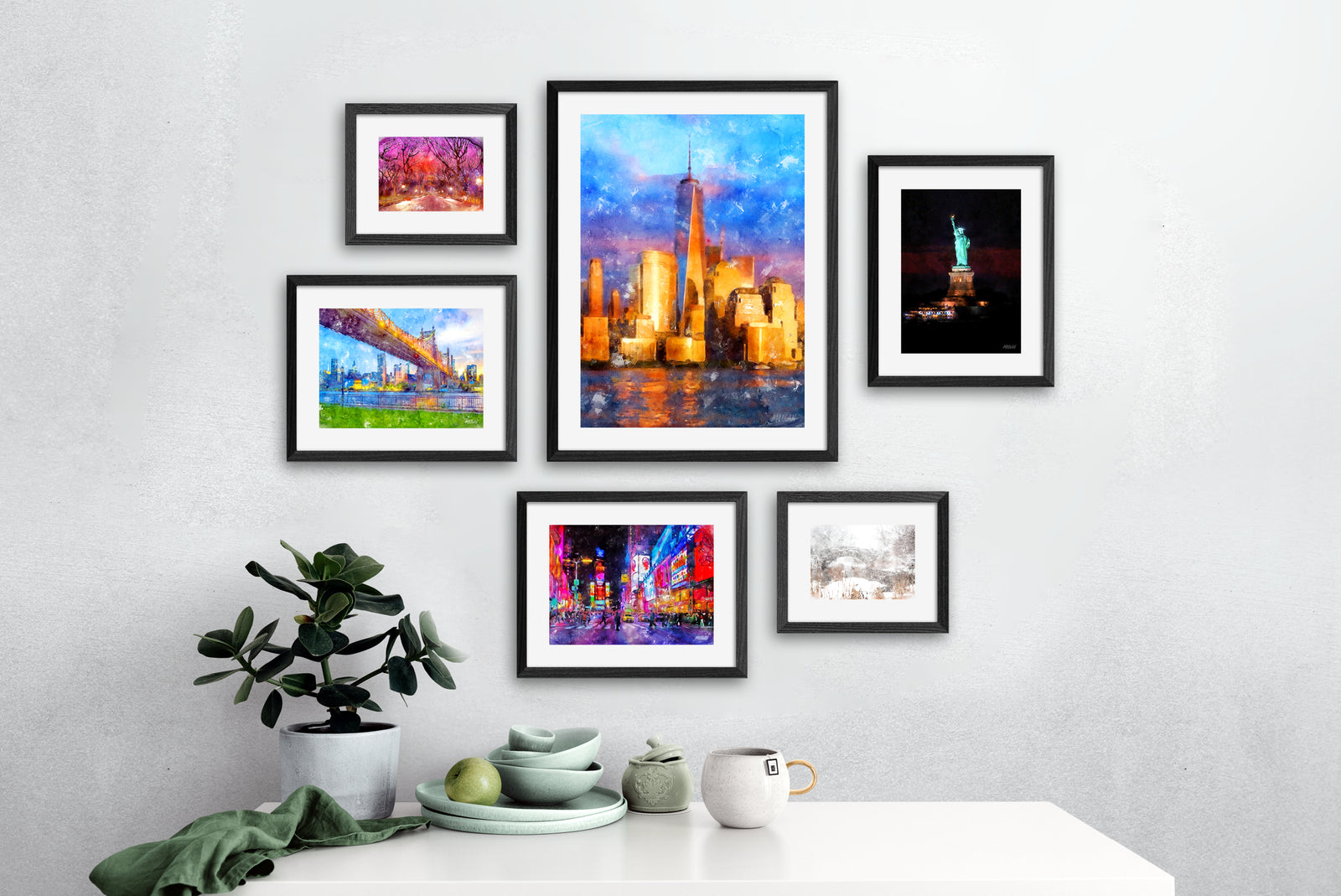 New York Framed Art Prints Set of 6 - Black