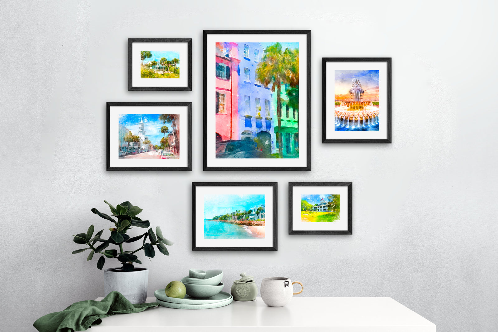 Black Framed Charleston SC Watercolor Art Set