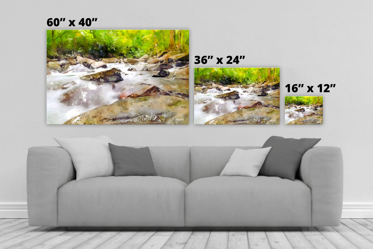 Mountain Stream – Smoky Mountains canvas art print size options.