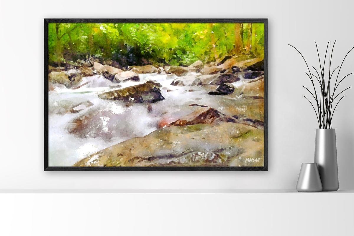 Mountain Stream – Smoky Mountains large canvas art print with black frame.