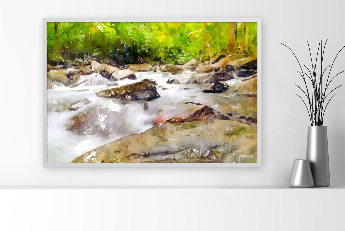 Mountain Stream – Smoky Mountains large canvas art print with white frame.