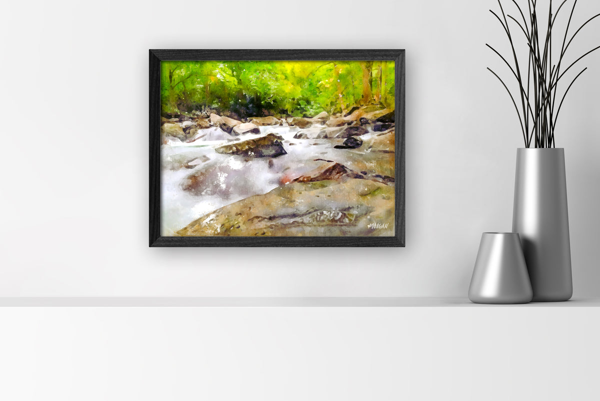 Mountain Stream – Smoky Mountains small canvas art print with black frame.