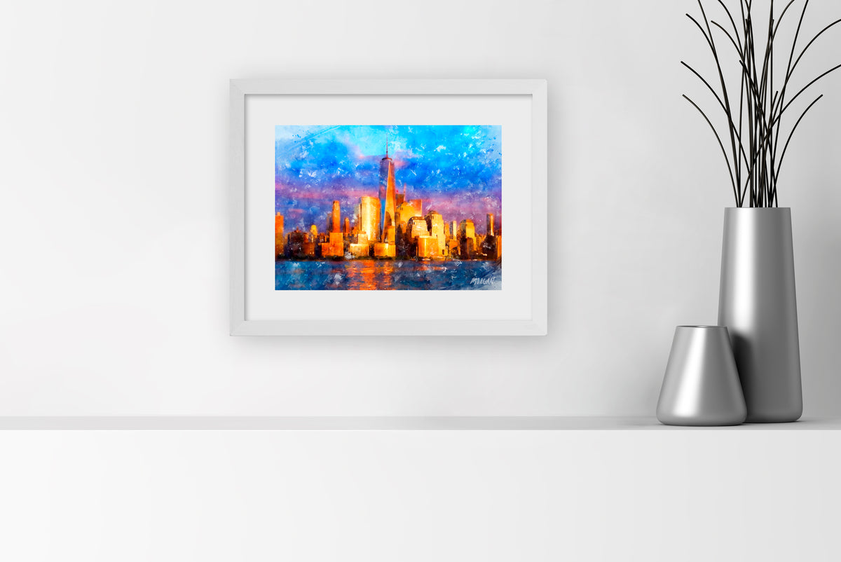 NYC Skyline 14&quot;x11&quot; White Frame