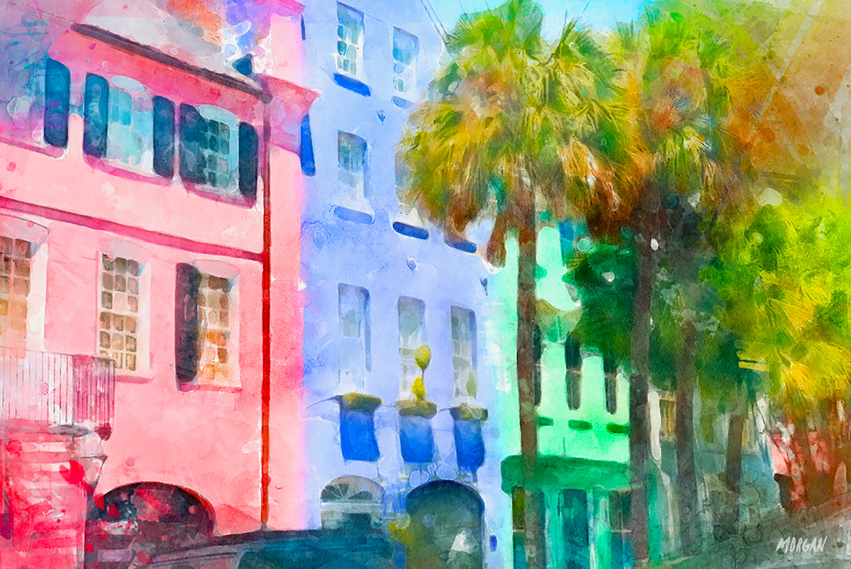 Rainbow Row - Charleston Watercolor Painting