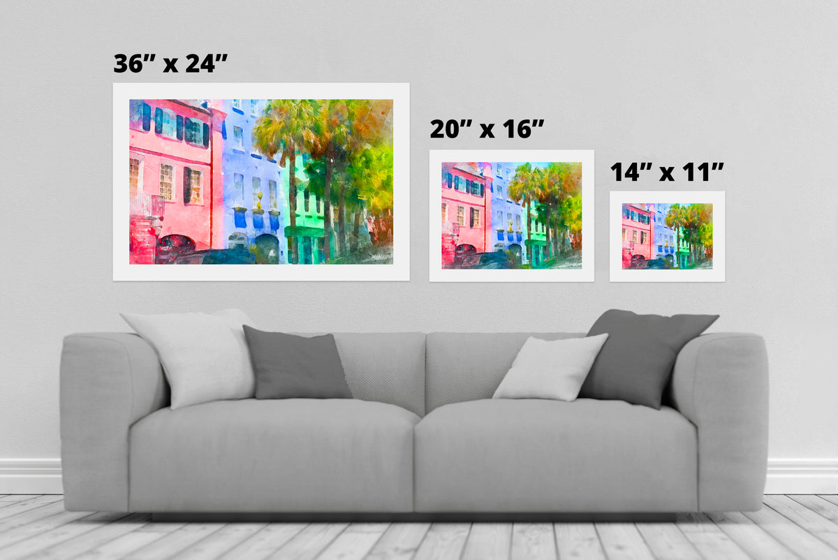 Rainbow Row - Charleston Watercolor Painting Sizes
