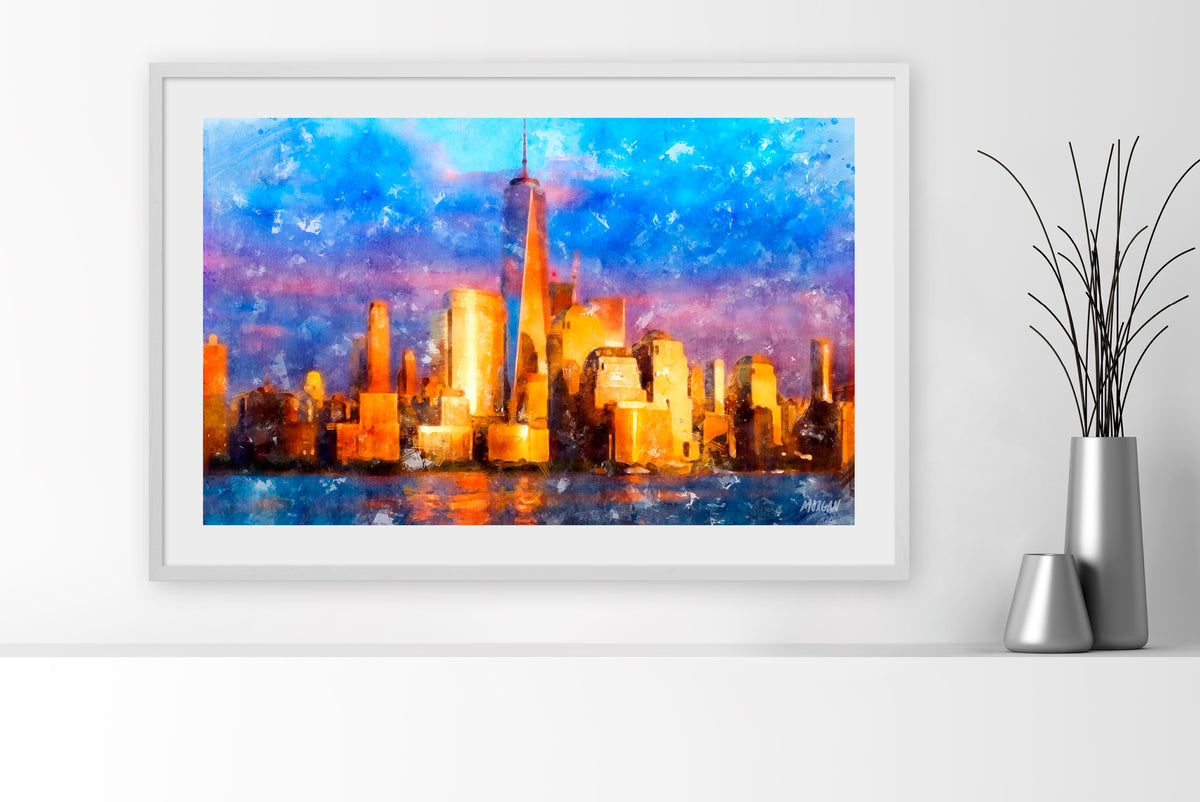 NYC Skyline 36&quot;x24&quot; White Frame