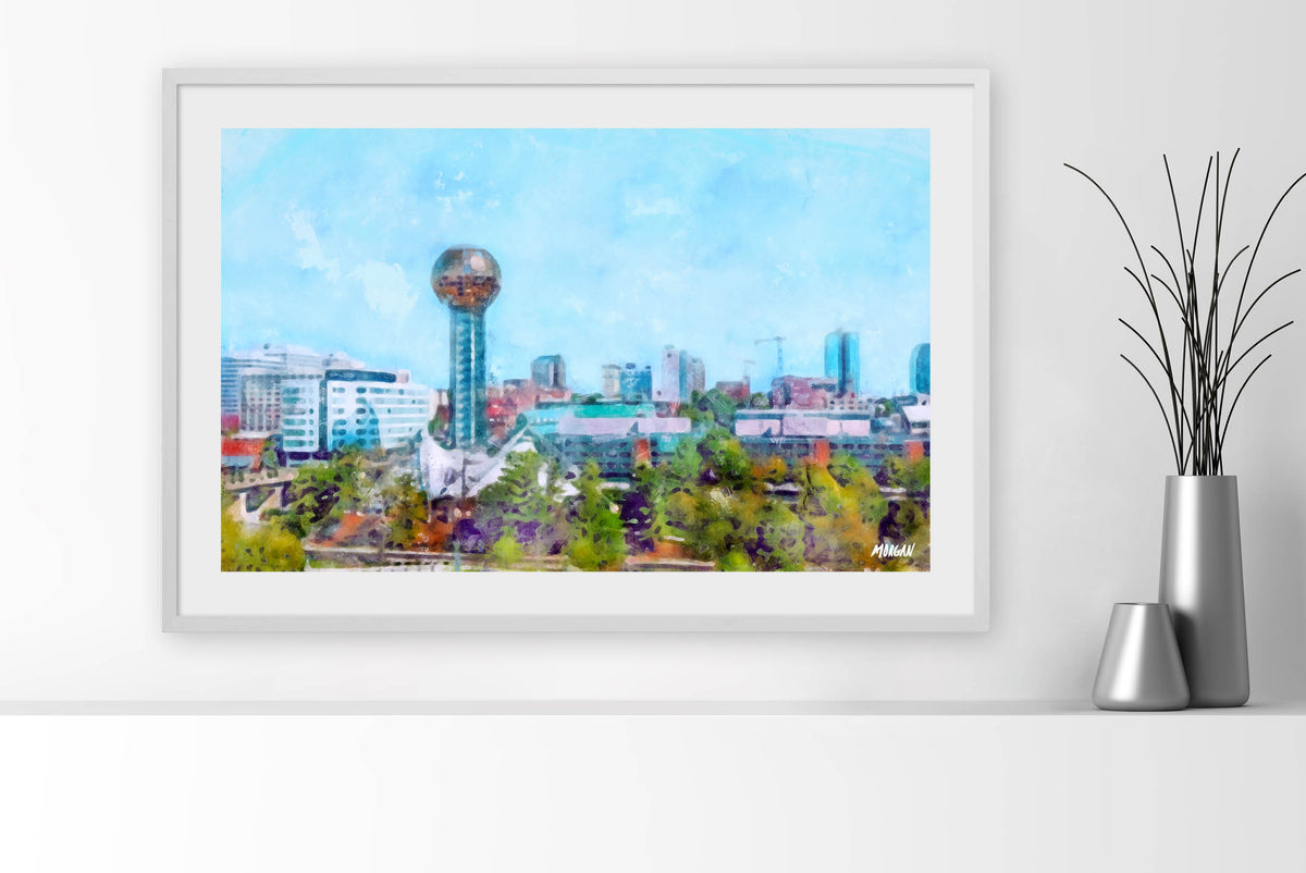 36 x 24 Knoxville Skyline White Framed Art Prints