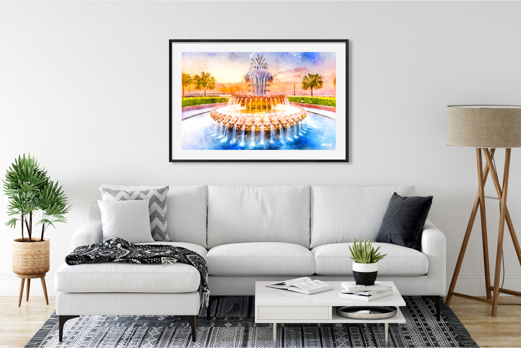 Pineapple Fountain - Charleston Watercolor Painting in room
