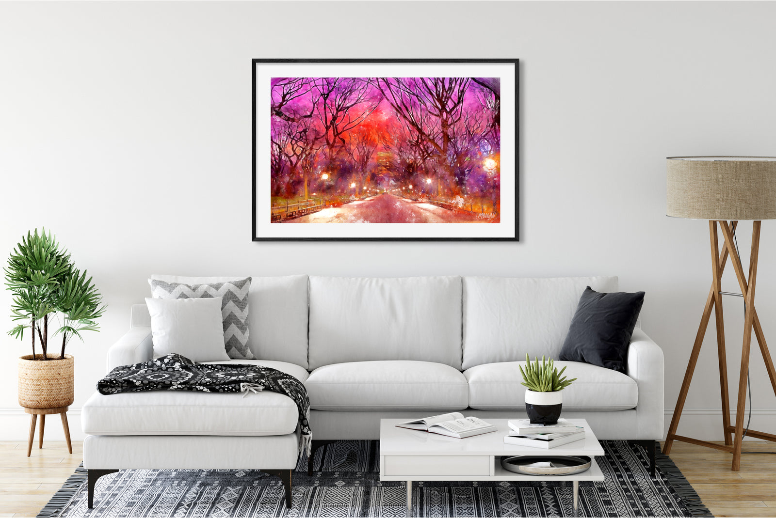 Poet's Walk - Central Park 36"x24" Watercolor Art Print - In Room