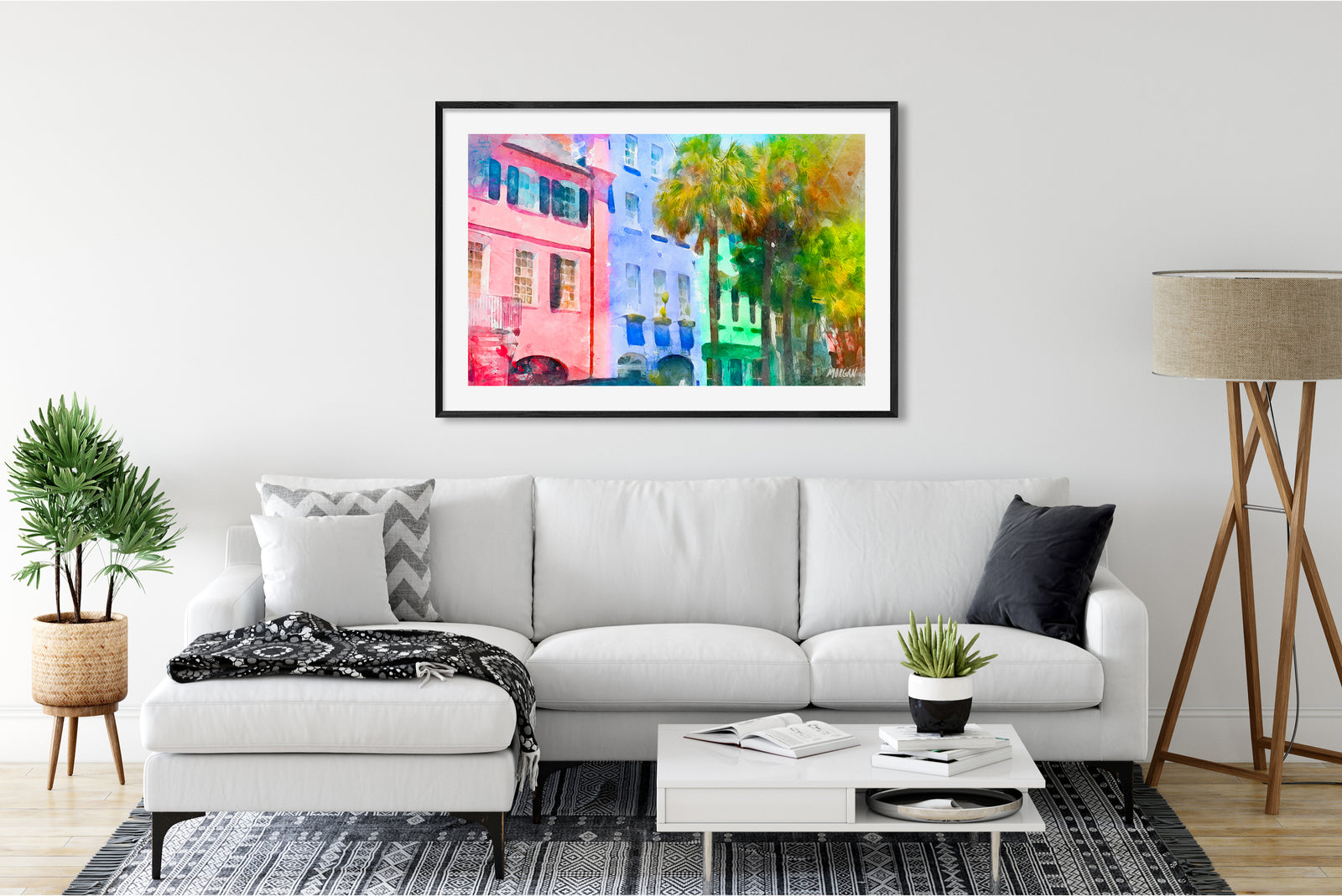Rainbow Row - Charleston Watercolor Painting in Room