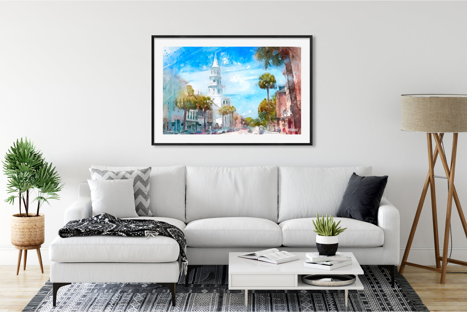 St. Michaels Church Watercolor Print in Room