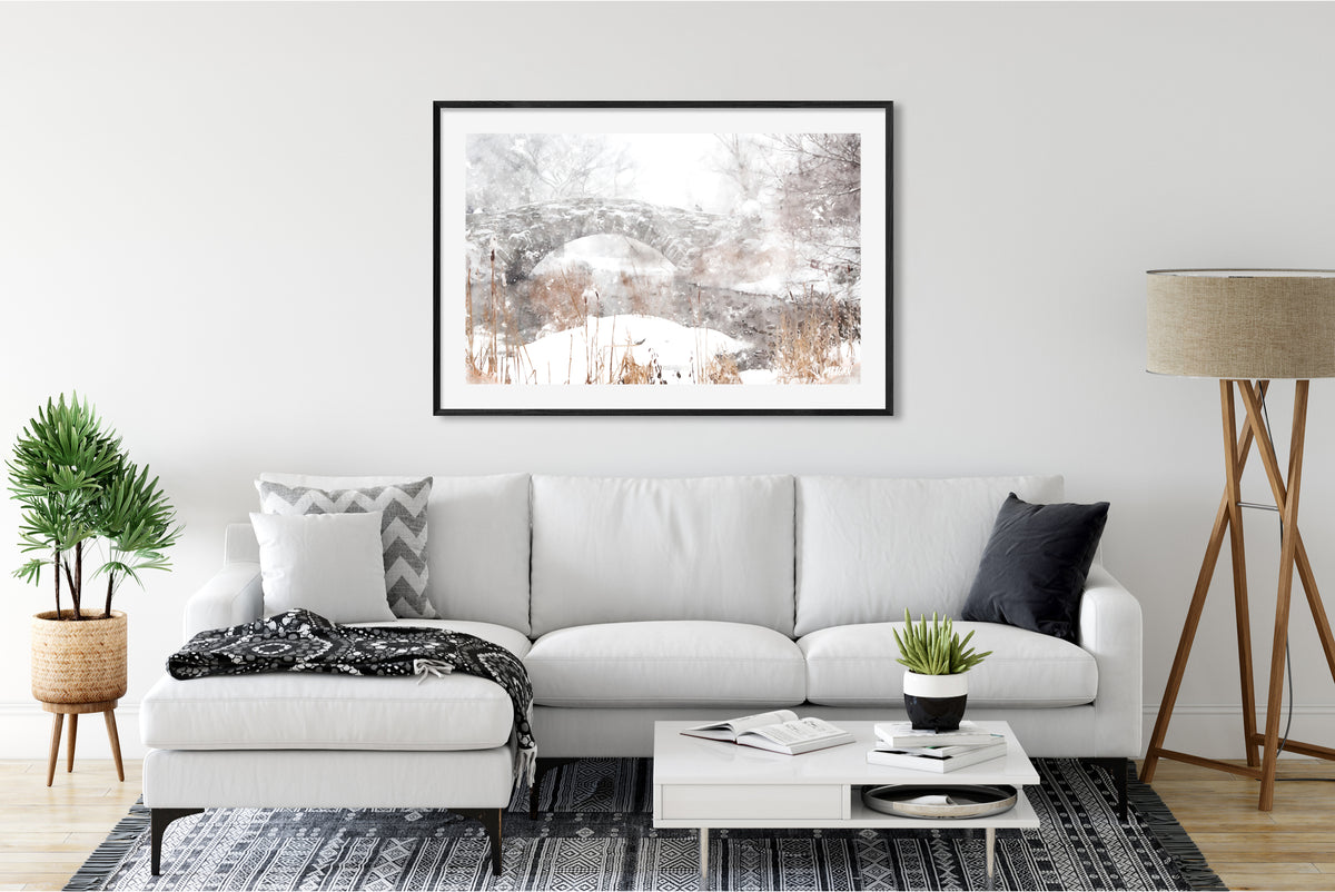 Snowy Gapstow Bridge in living room art print
