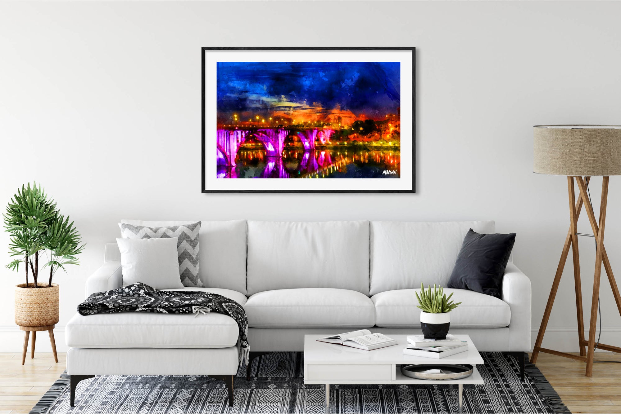 The Henley Street Bridge at Night - Knoxville Art Print in Room
