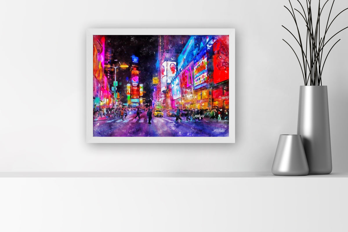 Times Square NYC 16&quot;x12&quot; Canvas White Frame