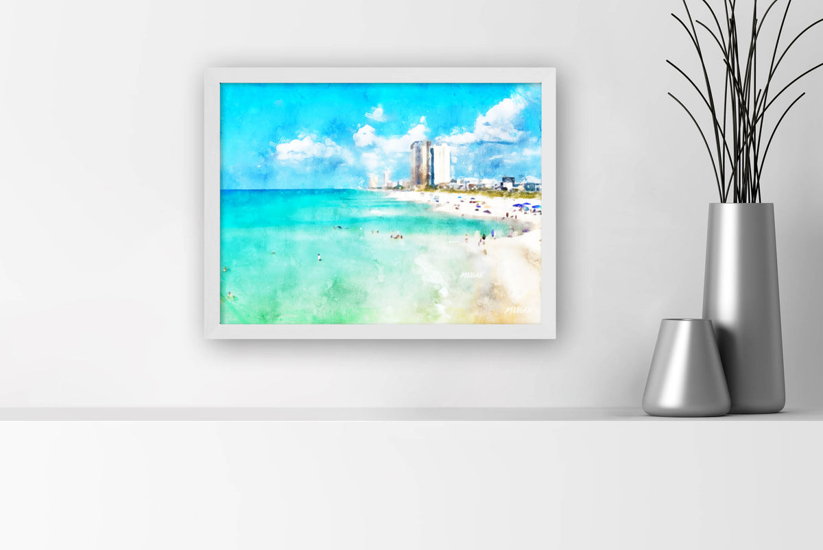 Panama City Beach 16x12 Canvas in white frame