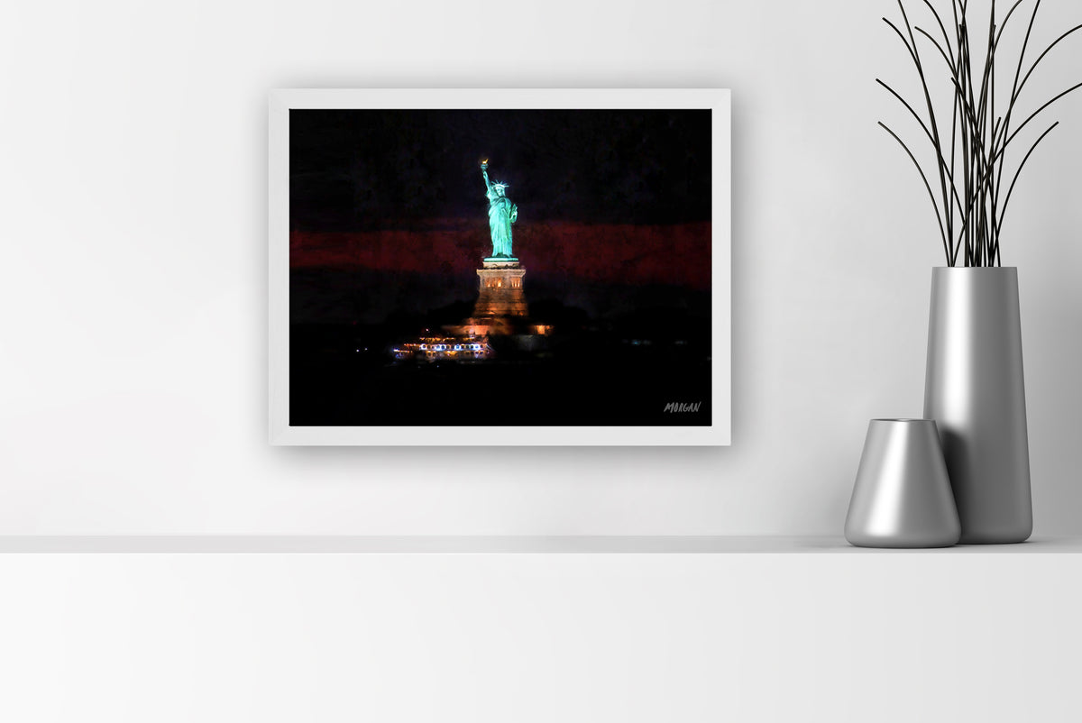 Statue of Liberty 16&quot;x12&quot; Canvas White Frame