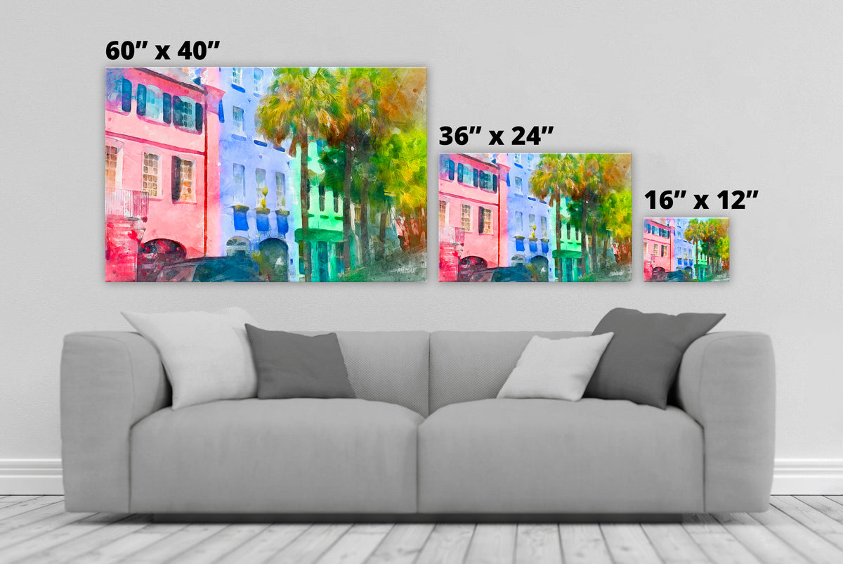 Rainbow Row Giclee Canvas sizes
