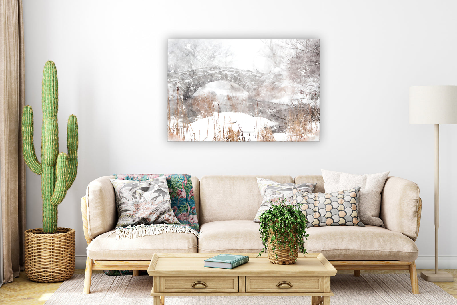 Snowy Gapstow Bridge Canvas in Room